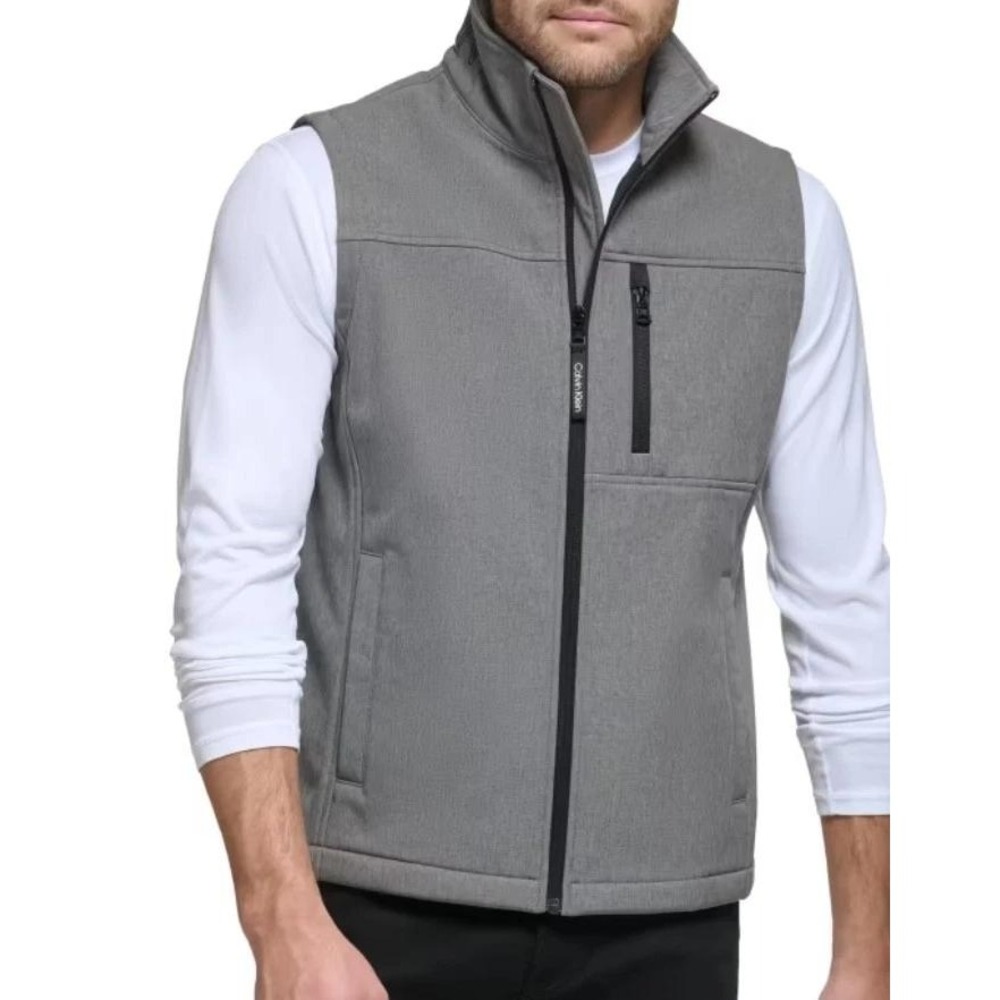 NWT Calvin Klein Softshell Vest Men's M Gray Soft shell Full Zip Logo